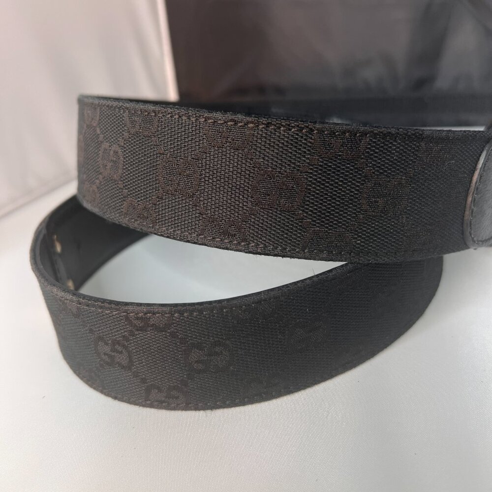 GUCCI Belt Canvas and Leather Bamboo G Buckle 37 inches black - Picture 2 of 7